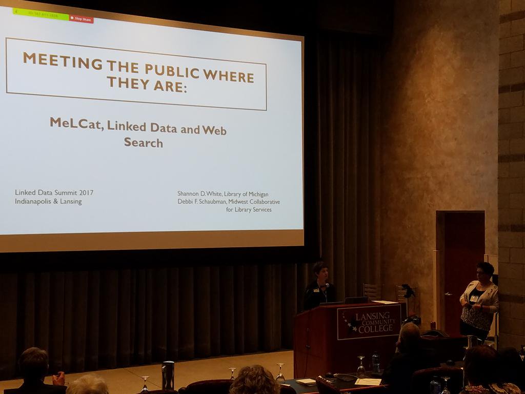 Shannon White from @LibraryofMich & Debbi Schaubman from @mclsorg presenting on the #MeLCat #linkeddata project #MCLSchat https://t.co/QFCHHSCkUK