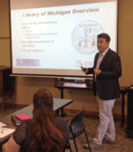 Randy Riley from the Library of Michigan speaking to group